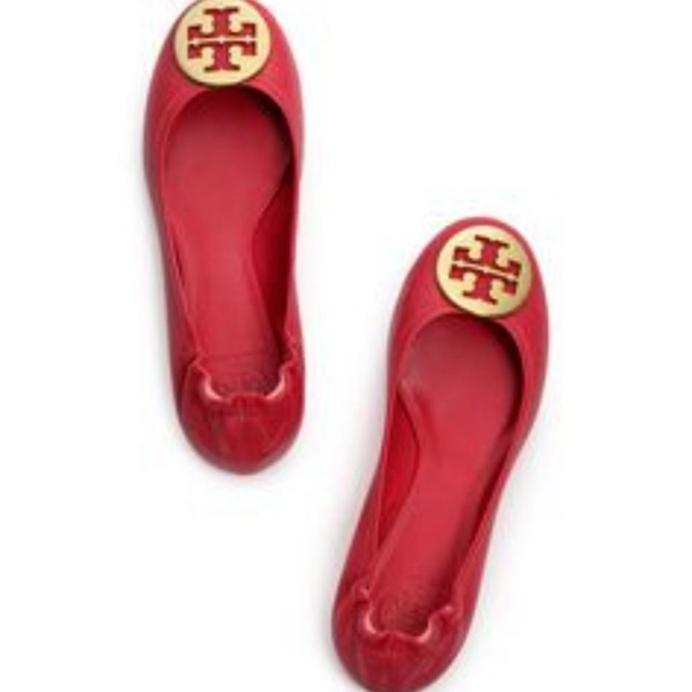 Tory Burch Reva Mestico Lobster Red Gold Ballet Flats